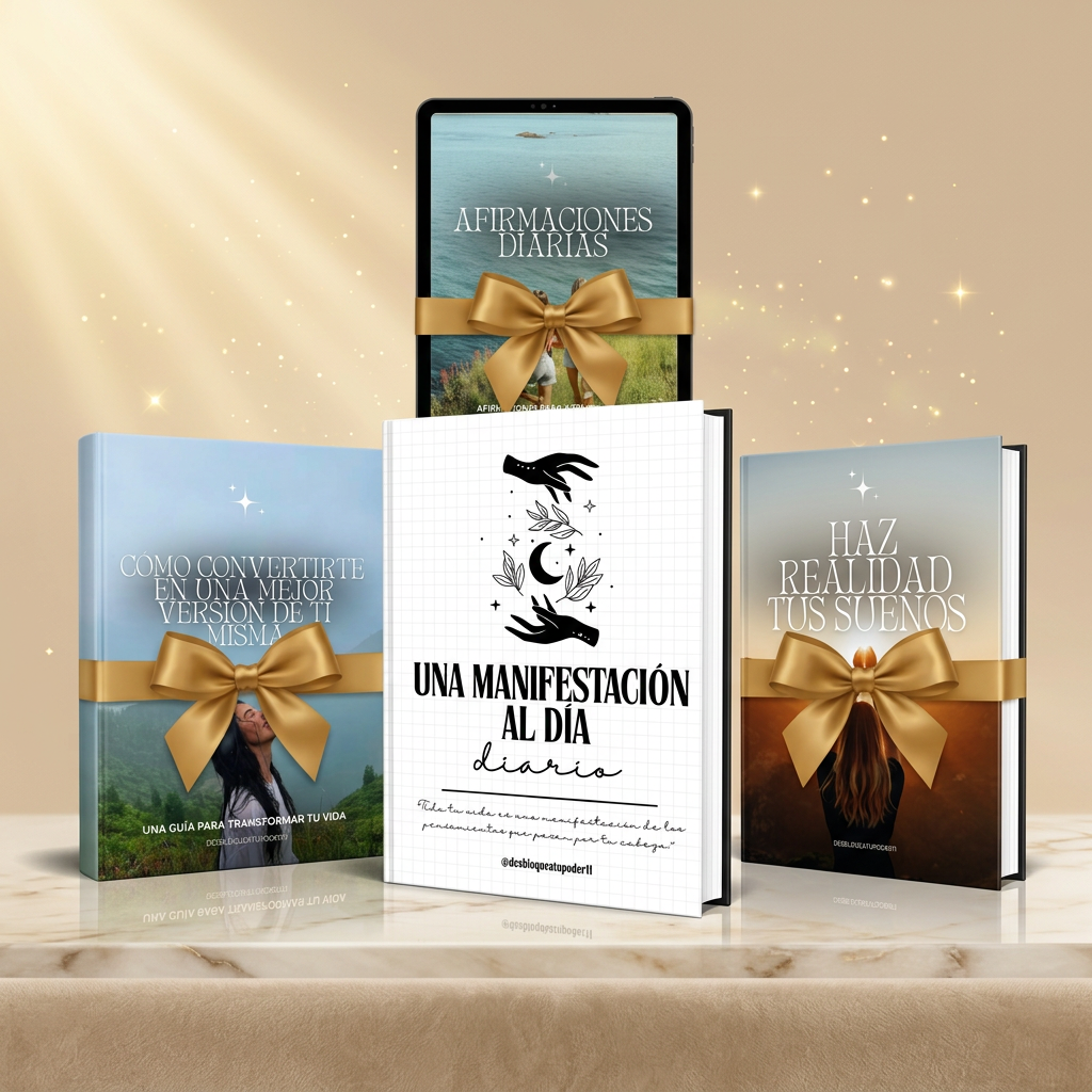 Kit completo Manifiesta Tu Poder: diario principal más 3 regalos con moño dorado